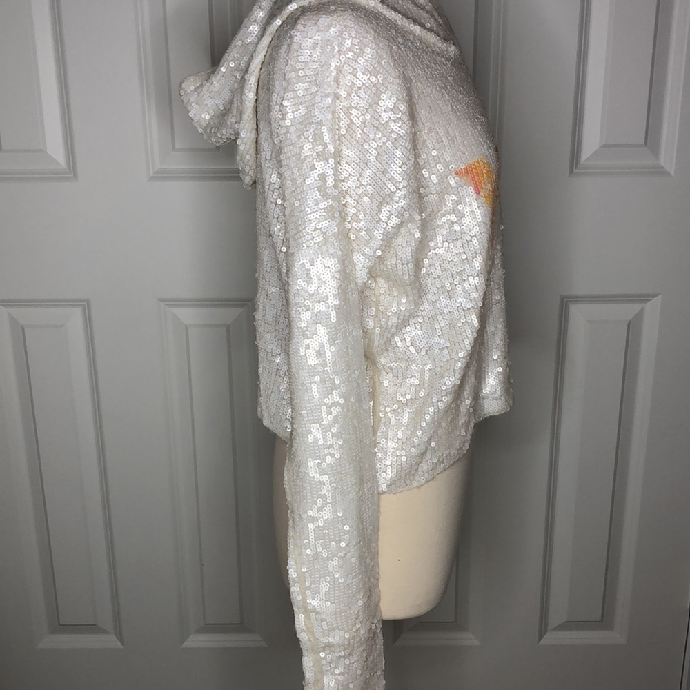 WILDFOX White Label Celebration Billie “YES” Sequin Pullover in White XS - Picture 4 of 10